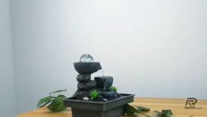 น้ำพูล FTM001 น้ำตกจำลอง ตั้งโต๊ะทำงาน ปั๊มน้ำพร้อมไฟ LED+หญ้าเทียมวางน้ำพูล เสียงผ่อนคลาย สำหรับตกแต่ง