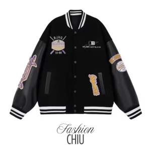 Áo khoác varsity bomber chất dạ dày dặn phối tay da kết hợp họa tiết và hình thêu nổi bật và bắt mắt áo bomber bóng chày - CHIU Fashion’s