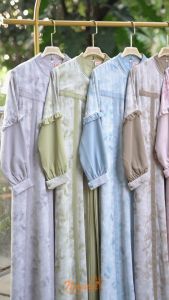 Gamis Wanita Muslimah Premium Bahan Chiffon Print Mix Babydoll Baju Muslim Wanita Panjang