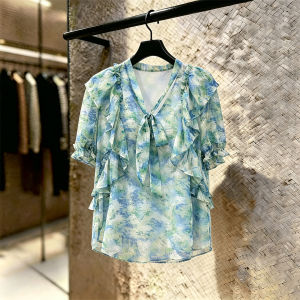 SHUAIYUE | Áo Blouse Tay Ngắn Dáng Ôm Kiểu Hoa Dễ Thương Phong Cách Nghỉ Dưỡng