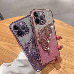 Phone Case for Samsung Galaxy S25 FE Ultra Edge S25+ S24 S23 S21 FE With Luxury Butterfly Stand Glitter Sequins Design Soft Silicone Casing for SamsungS25fe New 2025 Cover Case