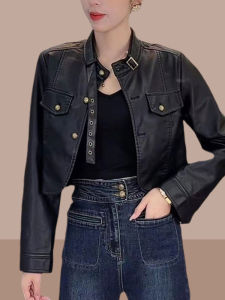 Áo Khoác Da Ngắn Thời Trang Xuân Thu Cho Nữ Thường Ngày Dài Tay Thường Chất Liệu Polyester 100% Áo Khoác Ngoài Thời Trang
