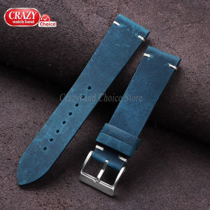 22mm Vintage Oil Wax Leather Watch Band 18mm20mm 21mm Brown Handmade Stitching Cowhide Strap for Omega for Seiko Universal Wrist