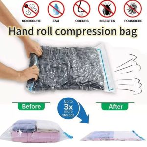 Multiple Sizes Vacuum Storage Bags Hand Roll Durable Space Saver Bags for Clothes Clothing Travel Moving Must Have Organizer