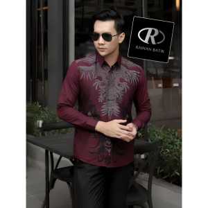 Kemeja Batik Pria ASKALA BURGUNDI Slimfit Full Furing