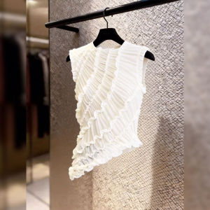 Elegant Design Asymmetric Peplum Vest White