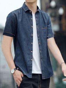 Summer New Arrival Men Pure Cotton Loose Casual Denim Shirt Menswear Thin Short Sleeve Shirt Trendy plus Size Outwear