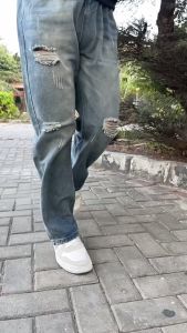 Celana Jeans Sobek Pria Celana Denim Panjang Robek Ripped Cowok Versi Korea Pants K501M