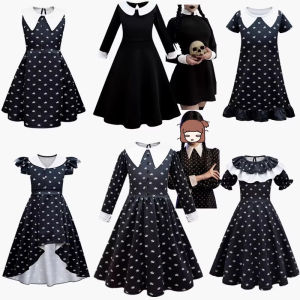 Black School Uniform Dress for Girls Wednesday Halloween Adams Family Clothes Cosplay Childrens Clothing Polyester Fabric
