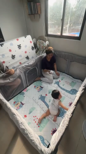 PlayPark Playpen For Baby Foldable Playpen with Mat & Storage Bag Installation Thicken steel Baby Playpen