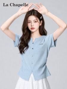 La Chapelle | V-neck Short-sleeve Blouse Knit Design Thin Short Style