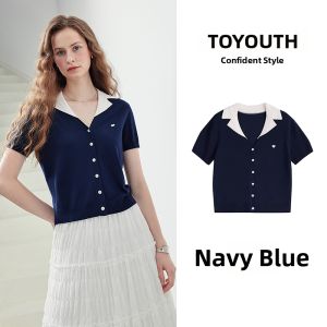 Toyouth | Ice Cooling Contrast Color Fitted Womens Blouse