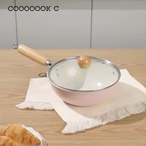28cm Ceramic Wok Non-stick frying Pan Wooden handle Rust-free removable handle Kitchenware Cookware kitchen