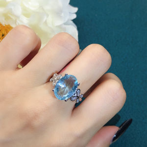 แหวนรูปผีเสื้อสีฟ้าทะเลสังเคราะห์เยนิวเวอร์ แหวนรูปตัวอักษร Zirconia ชุบทองคำขาว เครื่องประดับแฟชั่นสำหรับผู้หญิง