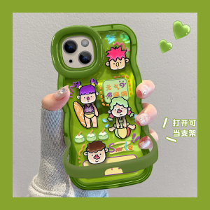 Applicable Apple 15ProMax Phone Case: Women's IPhone14/13 Surfing Party Double Bracket Soft Silicone Drop-Resistant Transparent Protective Case