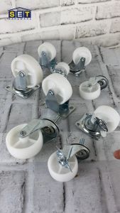 ลูกล้อ PP สีขาว มี 5 แบบ 1.5นิ้ว 2นิ้ว 2.5นิ้ว 3นิ้ว โพลีโพรพิลีน อุปกรณ์งานช่าง ล้อรถเข็น ล้อโต๊ะ *เช็คขนาดก่อนกดสั่งซื้อ*