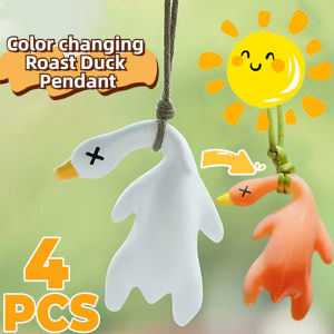 พวงกุญแจเป็ดย่างเปลี่ยนสีน่ารัก4ชิ้นพวงกุญแจจับอุณหภูมิด้วยแสงยูวีเครื่องประดับในรถยนต์เป็ดแกว่งตกแต่งแขวนกระจกมองหลัง