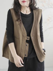 Retro Workwear Tank Top Womens Loose Casual Sleeveless Vest Jacket Spring Summer New Style Comfortable Breathable Solid Color
