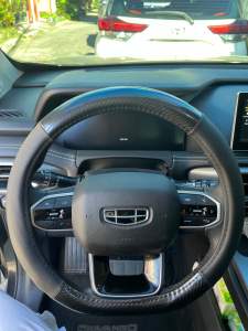 D Shape Steering Wheel Cover - Carbon Design- Rubber Leather Material Black and Red Combination D Shape