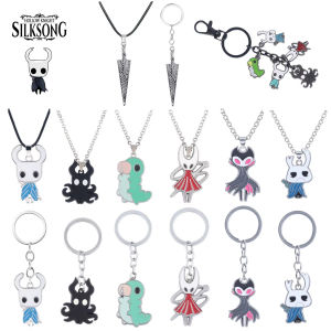 Hollow Knight Necklace Keychain Set Game Characters Knight Octopus Grub Hornet Pendant Key Chain For Fans Accessories Gifts
