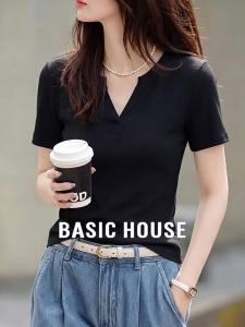Basic House | Slim Fit Black V-Neck T-Shirt
