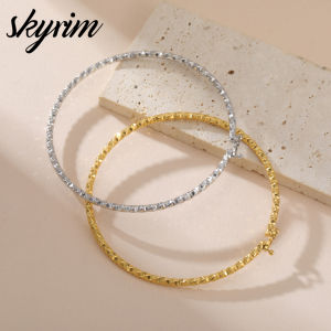 SKYRIM Gold Stainless Steel Polished Bangle 2.4mm - Hypoallergenic Slim Bracelet for Women Tarnish-Resistant Jewelry Gift