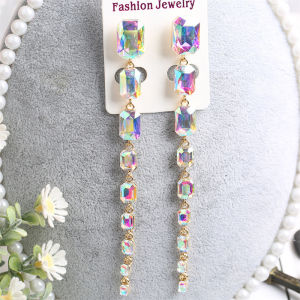 Rectangular crystal earrings Super long chain womens earrings Fashion new European and American exaggerated jewelry