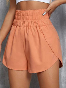 Quần Short Thường Ngày Cạp Cao Co Giãn Cho Nữ Mùa Hè 2025 Quần Ống Đứng Bằng Polyester Phong Cách Đường Phố Quần Thường Ngày