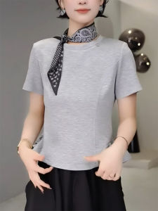 QINGNAER | Lace Ruffle Fitted Short Sleeve Tee