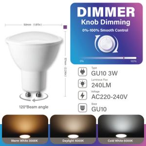 GATETOP | 3W/5W/7W/9W GU10 LED Spot Light BulbAC220‑240Vwall switch&Knob DimmableLED Spotlight for Recessed Ceiling Indoor Home Use