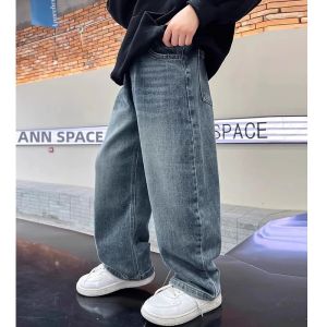 Mùa Xuân Mùa Thu Bé Trai Quần Jean Ống Rộng Dáng Rộng Quần Ống Suông Thường Ngày Dạo Phố Quần Thể Thao Trẻ Em Hợp Thời Trang Lưng Co Giãn