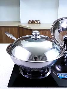 LMETJMA 5 Size Visual Wok Lid 28 30 32 34 36cm Wok Pan Lids Thicken Stainless Steel Pot Lid Standable Pan Cover Cookware Parts