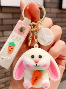 Cute Little Rabbit Keychain Bag Accessory Womens Style Key Ring Satchel Decoration Creative Gift Silicone Cartoon Series