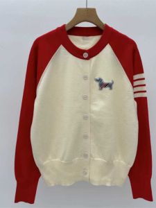 Áo Len Cardigan Dệt Kim TB Sọc Bốn Sọc Cổ Tròn Thường Ngày Cho Nữ Áo Khoác Ngoài Đa Năng Mùa Thu Đông Mới Về