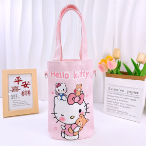 Cute Cartoon Canvas Handheld Water Bottle Cover Portable Thermal Cup Carrier Bag Outdoor Creative Cup Holder for Everyone