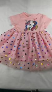 2023 Summer Girls Dress Cotton Cartoon Unicorn Splicing Mesh Party Princess Dresses For 2-6 Years Girls Birthday Clothes