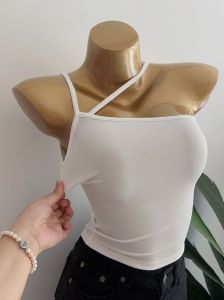 South Korea Ins Hot Sale Fashion Stylish Diagonal Collar Single Hanging Shoulder Asymmetric Sling Vest Bottoming Tops Female 2023