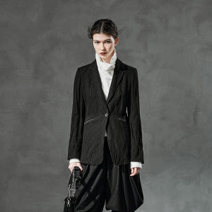 Textured Slim Black Lightweight Blazer Women Fall