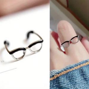 Mini Eye Ring Creative Adjustable Eyeglass Glasses Ring Fashion Spectacles Sunglasses Open Ring for Women Jewelry