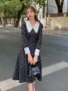 Sweet And Spicy Spring Autumn Womens Floral Print Loose Long Sleeve Doll Collar Dress Soft Sweater Coat Ladylike Commute Style