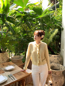 LE LALIN Handmade Hook Knitted Soft Hollow out Jilili Alpaca Cardigan Sweet Style Loose Fit Woolen Long Sleeve V-Neck Coat