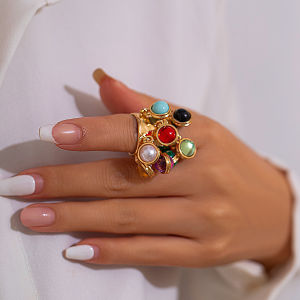 Ingemark | Ingemark Boho Colorful Crystal Open Rings for Women Men Wed Bridal Geometric Metal Knuckle Ring Daily Jewelry Accessories Gift
