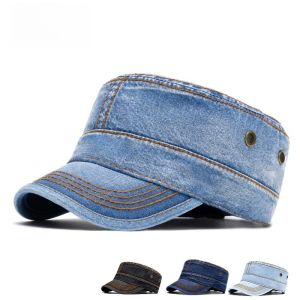 Flat Top Military Hat Big Head Circumference Fashionable Duckbill Hat Washed Denim Sun Protection Hat Baseball Cap
