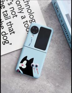 เคสโทรศัพท์มือถือสำหรับ OPPO Find N3 Flip  Find N2 Flip เคสสีฟ้า พิมพ์ลายแมว มาพร้อมตาดึ๊กดิ๊ก น่ารักสไตล์เกาหลี