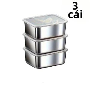 Bộ Hộp Đựng Thực Phẩm Bằng Thép Không Gỉ - Hộp Đựng Hình Chữ Nhật Có Nắp Đậy Chống Rò Rỉ Xếp Chồng Được Tái Sử Dụng Dùng Cho Cắm Trại Dã Ngoại Trường Học (3/5/8 Cái)