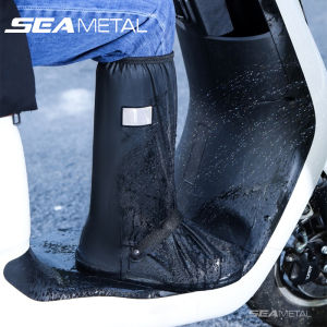 SEAMETAL Motorcycle Rain Boots Elastic Strap Anti Slip Sole Waterproof Shoe Covers Universal Riding Boots with Reflective Strip