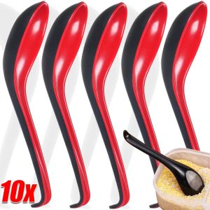 1/5/10Pcs Japanese Rice Spoon Red Black Long Handled Spoon Dumplings Porridge Soup Spoon Restaurant Bar Kitchen Cutlery Serving Tableware