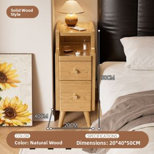 Narrow Solid Wood Bedside Table 20cm for Home Use Bedroom Small Cabinet Sideboard High End Sensation Gap Storage Organizer