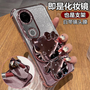 Vivo V50 Lite Silicone Case Full Cover Transparent Soft Shell Anti-Fall Protective Cover for Women with Stand Mirror Cute Creative