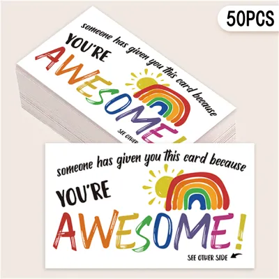 50 pcs ‘Youre Awesome’ Rainbow Encouragement Cards Motivational Cards Thank You Cards for Students Teachers and Staff